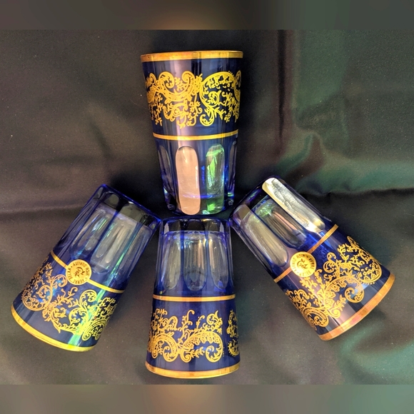 NWOT Vintage Cobalt Blue Glasses with Gold Trim - Picture 5 of 5